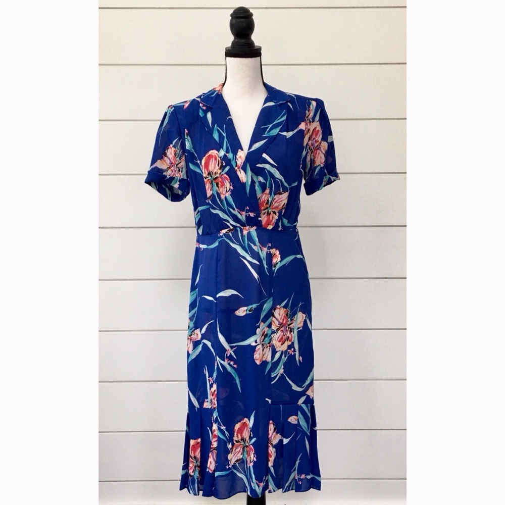 Vintage 80s Does 40s Sheer Floral Midi Dress - Picture 3 of 8